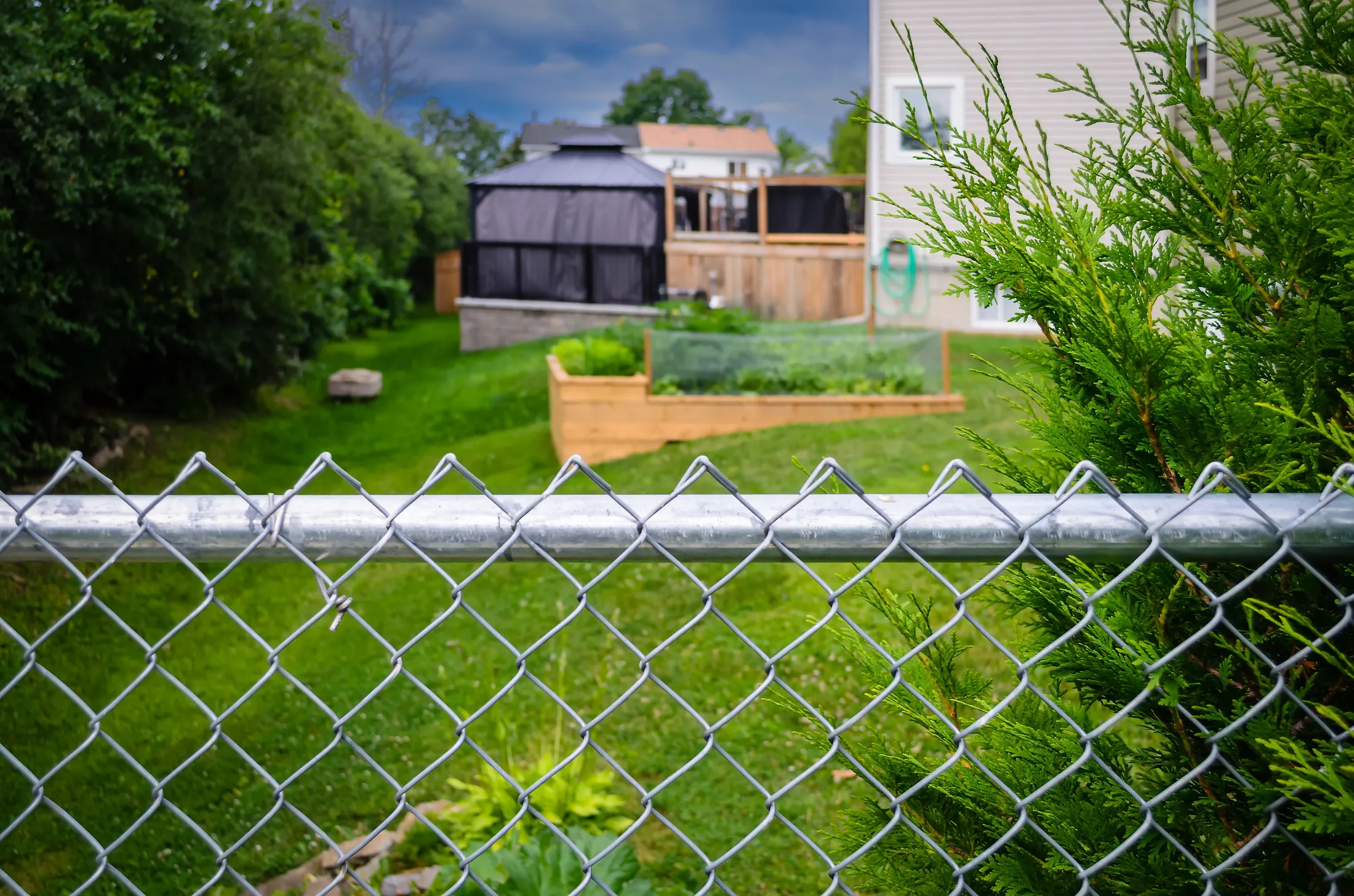 Close-up of galvanized chain-link fencing